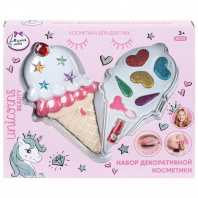 Косметика Милая леди Unicorns Beauty Набор:тени д/век с блестками 5цв,помада,футляр-мороженое