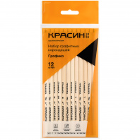 Карандаш ч/г набор 12шт КРАСИН Графика, дерево, шестигран, ПП пакет