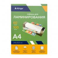 Пленка д/ламинирования 60мкм А4 Alingar 100л 216*303мм AL8862
