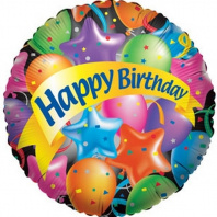 Шар фольга 18/45см Круг звезды и шары.Happy Birthday