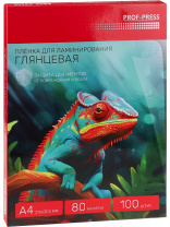 Пленка д/ламинирования 80мкм А4 Проф-Пресс 100шт глянцевая