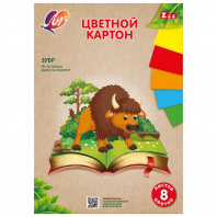 Цветной картон А4 8л 8цв Луч немелов Zoo Зубр