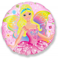 Шар фольга 18/45см Круг Фея на розовом Fairy Pink