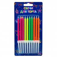 Свечи д/торта 10шт МИКРОС Неон 10см с держателем