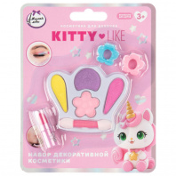 Косметика Милая леди Kitty Like Набор:тени д/век 4цв,помада,заколки, футляр-корона